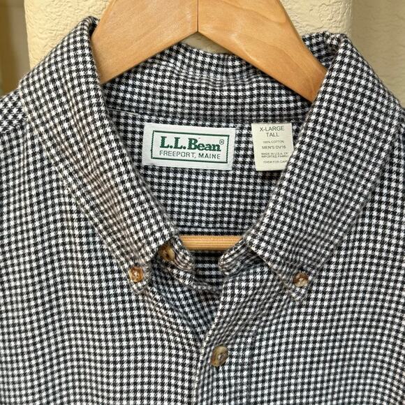 L.L. Bean Men's Black and White Micro Gingham Plaid Flannel Sz XL Tall - Picture 4 of 6